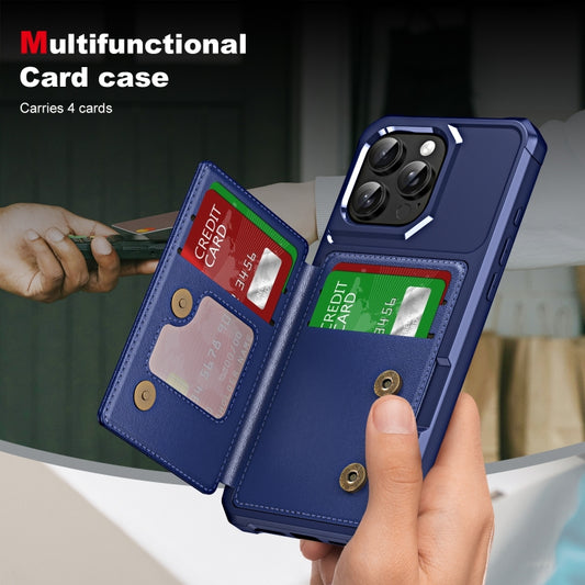For iPhone 16 Pro ENKAY Hat-Prince Card Slot Wallet TPU Back Leather Phone Case with Lens Film(Dark Blue) - iPhone 16 Pro Max Cases by ENKAY | Online Shopping UK | buy2fix