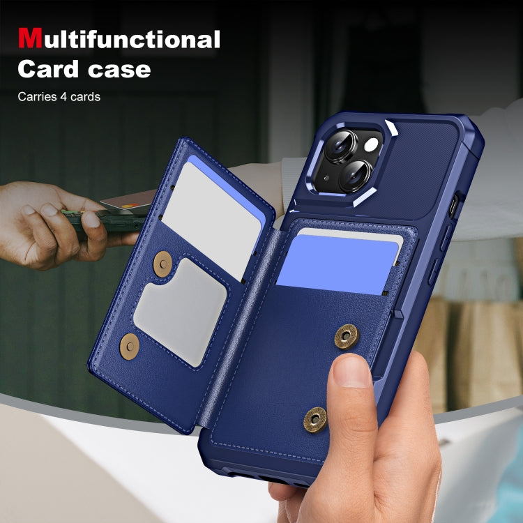 For iPhone 15 ENKAY Hat-Prince Card Slot Wallet TPU Back Leather Phone Case with Lens Film(Cyan) - iPhone 15 Cases by ENKAY | Online Shopping UK | buy2fix