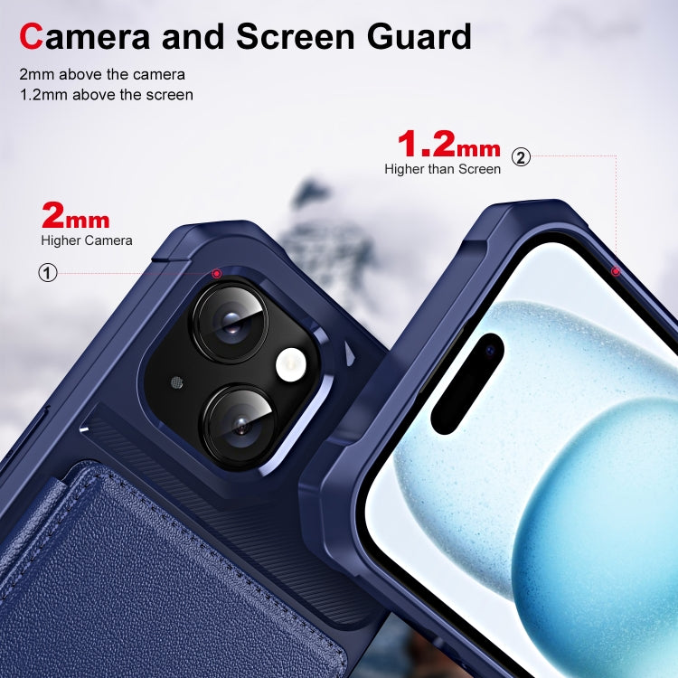 For iPhone 15 ENKAY Hat-Prince Card Slot Wallet TPU Back Leather Phone Case with Lens Film(Cyan) - iPhone 15 Cases by ENKAY | Online Shopping UK | buy2fix