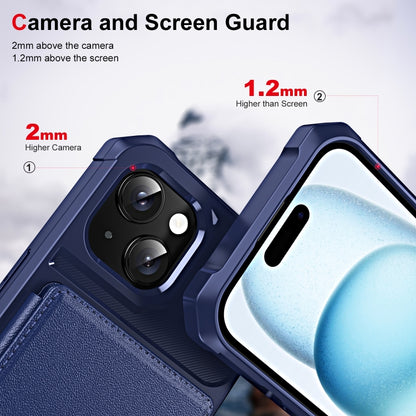 For iPhone 15 ENKAY Hat-Prince Card Slot Wallet TPU Back Leather Phone Case with Lens Film(Cyan) - iPhone 15 Cases by ENKAY | Online Shopping UK | buy2fix