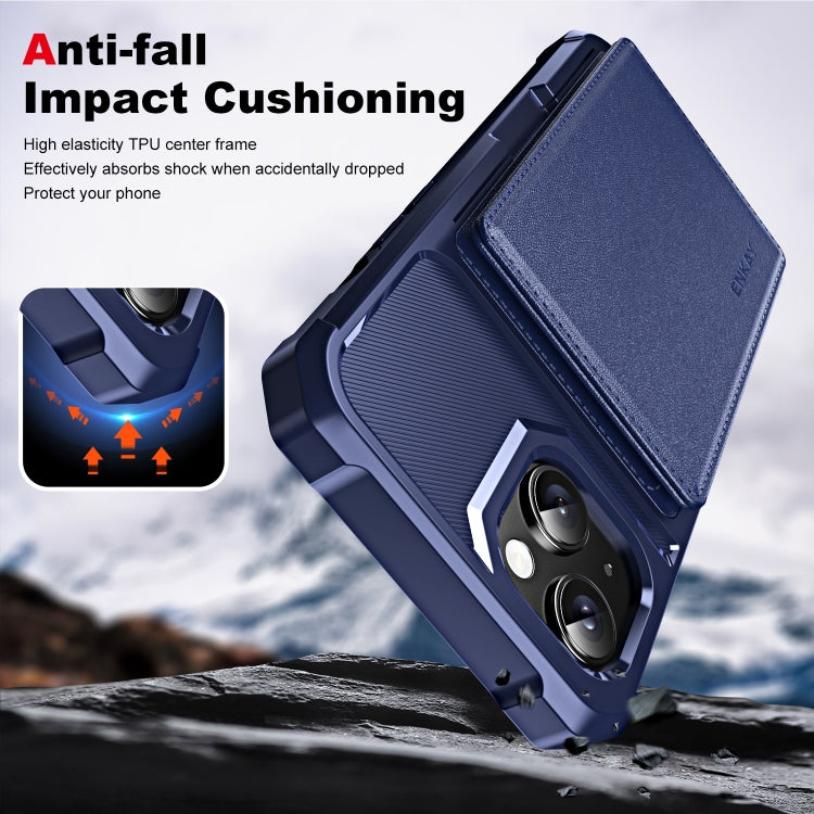 For iPhone 15 ENKAY Hat-Prince Card Slot Wallet TPU Back Leather Phone Case with Lens Film(Cyan) - iPhone 15 Cases by ENKAY | Online Shopping UK | buy2fix