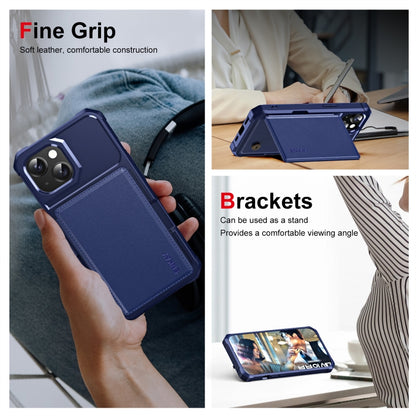 For iPhone 15 ENKAY Hat-Prince Card Slot Wallet TPU Back Leather Phone Case with Lens Film(Cyan) - iPhone 15 Cases by ENKAY | Online Shopping UK | buy2fix