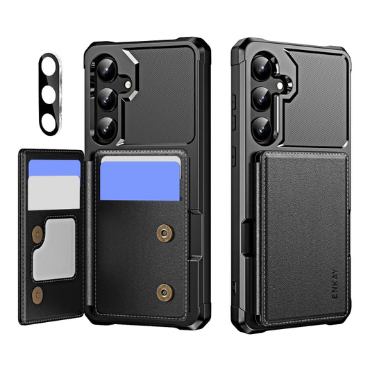 For Samsung Galaxy S24 5G ENKAY Hat-Prince Card Slot Wallet TPU Back Leather Phone Case with Lens Film(Black) - Galaxy S24 5G Cases by ENKAY | Online Shopping UK | buy2fix