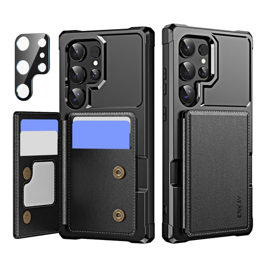 For Samsung Galaxy S24 Ultra 5G ENKAY Hat-Prince Card Slot Wallet TPU Back Leather Phone Case with Lens Film(Black) - Galaxy S24 Ultra 5G Cases by ENKAY | Online Shopping UK | buy2fix