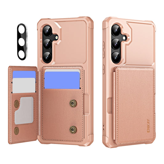 For Samsung Galaxy A35 5G ENKAY Hat-Prince Card Slot Wallet TPU Back Leather Phone Case with Lens Film(Rose Gold) - Galaxy Phone Cases by ENKAY | Online Shopping UK | buy2fix