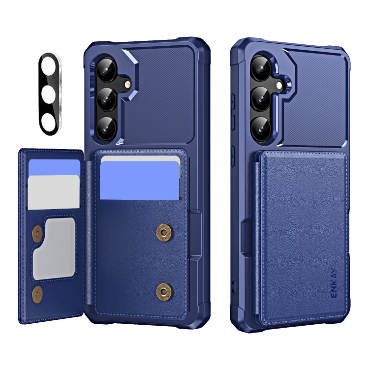 For Samsung Galaxy A35 5G ENKAY Hat-Prince Card Slot Wallet TPU Back Leather Phone Case with Lens Film(Dark Blue) - Galaxy Phone Cases by ENKAY | Online Shopping UK | buy2fix