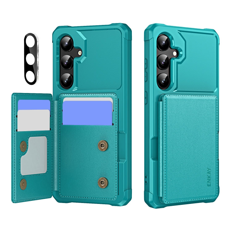For Samsung Galaxy A55 5G ENKAY Hat-Prince Card Slot Wallet TPU Back Leather Phone Case with Lens Film(Cyan) - Galaxy Phone Cases by ENKAY | Online Shopping UK | buy2fix