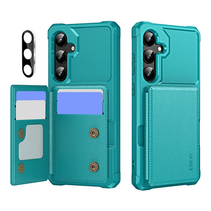 For Samsung Galaxy A55 5G ENKAY Hat-Prince Card Slot Wallet TPU Back Leather Phone Case with Lens Film(Cyan) - Galaxy Phone Cases by ENKAY | Online Shopping UK | buy2fix