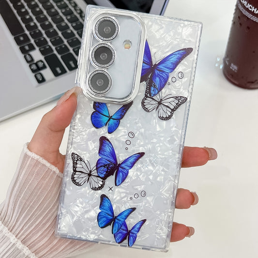 For Samsung Galaxy S25 5G Plating Texture Butterfly TPU Phone Case with Glitter Lens Film(Blue Butterflies HU3) by buy2fix