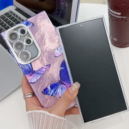 For Samsung Galaxy S25 Ultra 5G Plating Texture Butterfly TPU Phone Case with Glitter Lens Film(Silver Butterflies HU6) by buy2fix