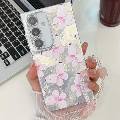 For Samsung Galaxy S25+ 5G Plating Texture Butterfly Wristband TPU Phone Case with Glitter Lens Film(Pink Butterflies HU5) - Galaxy S25+ 5G Cases by buy2fix | Online Shopping UK | buy2fix