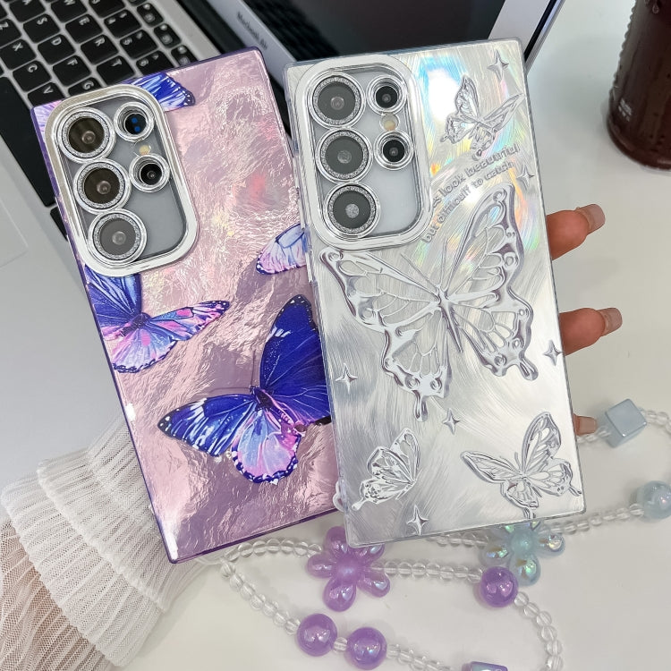 For Samsung Galaxy S25+ 5G Plating Texture Butterfly Wristband TPU Phone Case with Glitter Lens Film(Purple Butterflies HU4) - Galaxy S25+ 5G Cases by buy2fix | Online Shopping UK | buy2fix