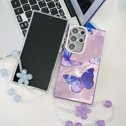 For Samsung Galaxy S25 5G Plating Texture Butterfly Wristband TPU Phone Case with Glitter Lens Film(Flowers Butterflies HU1) by buy2fix