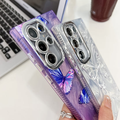 For Samsung Galaxy S25 Ultra 5G Plating Texture Butterfly Wristband TPU Phone Case with Glitter Lens Film(Purple Butterflies HU4) by buy2fix