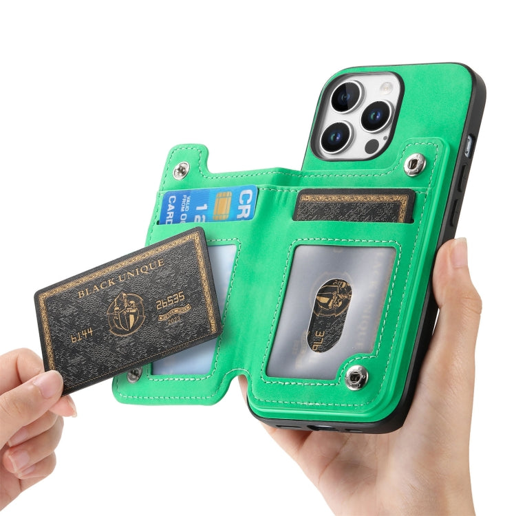 For iPhone 16 Pro Retro MagSafe Zipper Wallet Card Bag Back Phone Case(Green) - iPhone 16 Pro Cases by buy2fix | Online Shopping UK | buy2fix