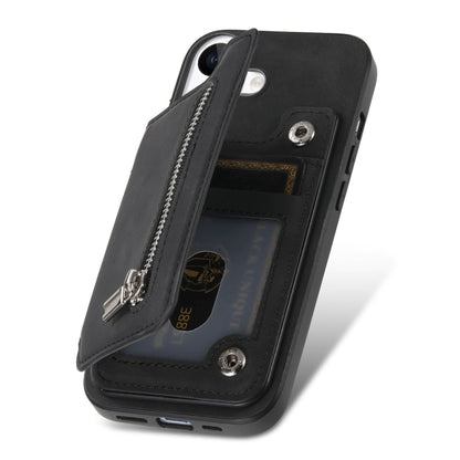 For iPhone 16 Pro Retro MagSafe Zipper Wallet Card Bag Back Phone Case(Black) - iPhone 16 Pro Cases by buy2fix | Online Shopping UK | buy2fix