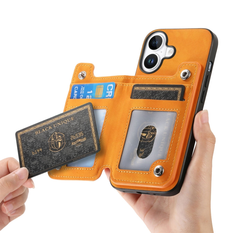 For iPhone 16 Plus Retro MagSafe Zipper Wallet Card Bag Back Phone Case(Yellow) - iPhone 16 Plus Cases by buy2fix | Online Shopping UK | buy2fix