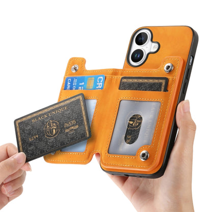 For iPhone 16 Plus Retro MagSafe Zipper Wallet Card Bag Back Phone Case(Yellow) - iPhone 16 Plus Cases by buy2fix | Online Shopping UK | buy2fix