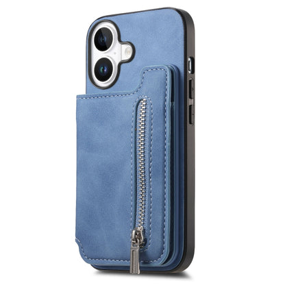 For iPhone 16 Plus Retro MagSafe Zipper Wallet Card Bag Back Phone Case(Blue) - iPhone 16 Plus Cases by buy2fix | Online Shopping UK | buy2fix