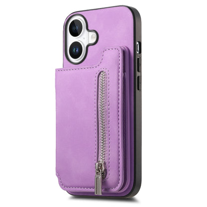 For iPhone 16 Retro MagSafe Zipper Wallet Card Bag Back Phone Case(Purple) - iPhone 16 Cases by buy2fix | Online Shopping UK | buy2fix