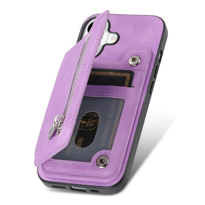 For iPhone 16 Retro MagSafe Zipper Wallet Card Bag Back Phone Case(Purple) - iPhone 16 Cases by buy2fix | Online Shopping UK | buy2fix