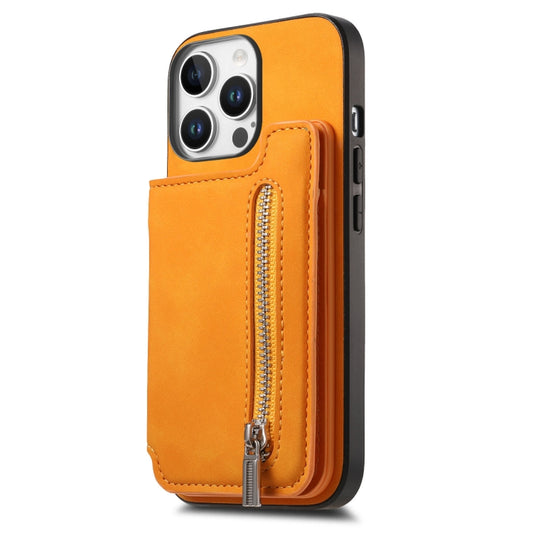 For iPhone 15 Pro Retro MagSafe Zipper Wallet Card Bag Back Phone Case(Yellow) - iPhone 15 Pro Cases by buy2fix | Online Shopping UK | buy2fix