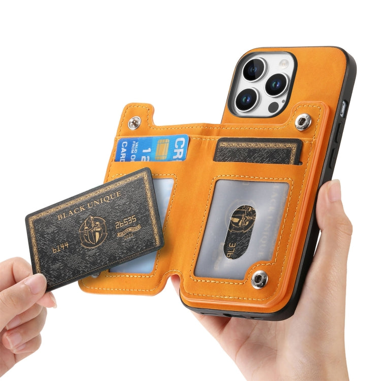 For iPhone 15 Pro Retro MagSafe Zipper Wallet Card Bag Back Phone Case(Yellow) - iPhone 15 Pro Cases by buy2fix | Online Shopping UK | buy2fix