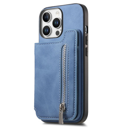 For iPhone 15 Pro Retro MagSafe Zipper Wallet Card Bag Back Phone Case(Blue) - iPhone 15 Pro Cases by buy2fix | Online Shopping UK | buy2fix