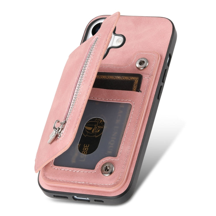 For iPhone 15 Pro Retro MagSafe Zipper Wallet Card Bag Back Phone Case(Pink) - iPhone 15 Pro Cases by buy2fix | Online Shopping UK | buy2fix