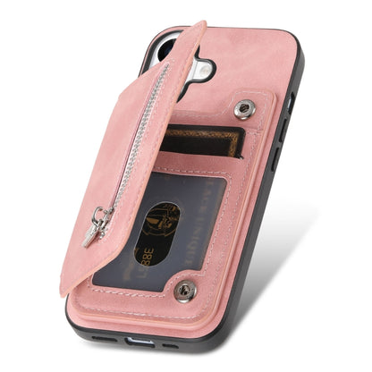For iPhone 15 Pro Retro MagSafe Zipper Wallet Card Bag Back Phone Case(Pink) - iPhone 15 Pro Cases by buy2fix | Online Shopping UK | buy2fix