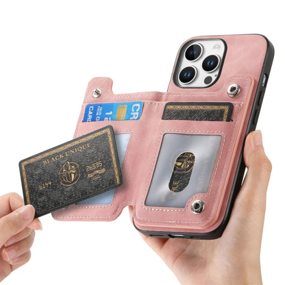 For iPhone 15 Pro Retro MagSafe Zipper Wallet Card Bag Back Phone Case(Pink) - iPhone 15 Pro Cases by buy2fix | Online Shopping UK | buy2fix