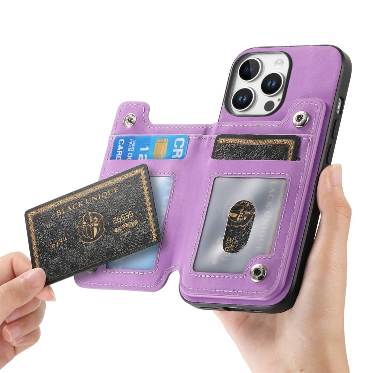 For iPhone 15 Pro Retro MagSafe Zipper Wallet Card Bag Back Phone Case(Purple) - iPhone 15 Pro Cases by buy2fix | Online Shopping UK | buy2fix