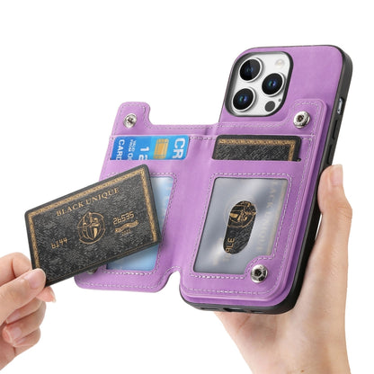 For iPhone 15 Pro Retro MagSafe Zipper Wallet Card Bag Back Phone Case(Purple) - iPhone 15 Pro Cases by buy2fix | Online Shopping UK | buy2fix