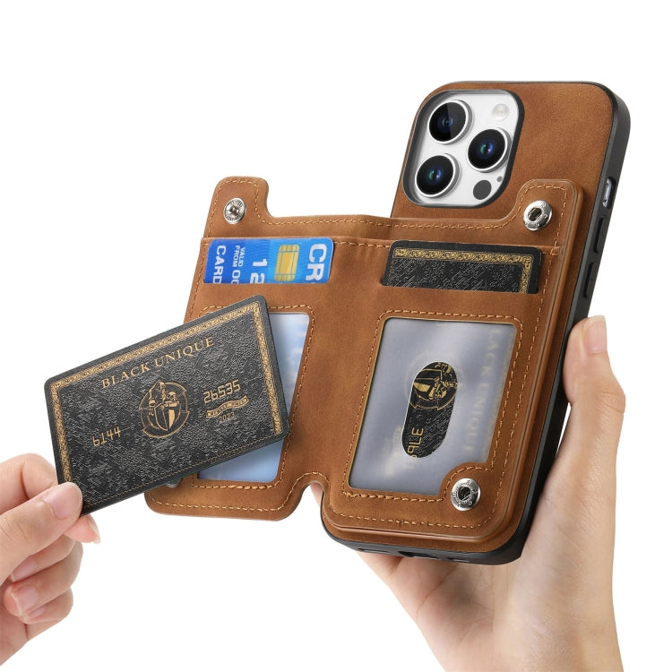 For iPhone 15 Pro Retro MagSafe Zipper Wallet Card Bag Back Phone Case(Brown) - iPhone 15 Pro Cases by buy2fix | Online Shopping UK | buy2fix