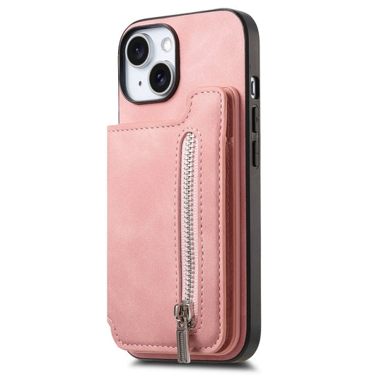 For iPhone 15 Retro MagSafe Zipper Wallet Card Bag Back Phone Case(Pink) - iPhone 15 Cases by buy2fix | Online Shopping UK | buy2fix