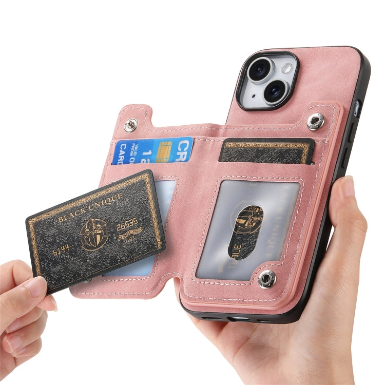 For iPhone 15 Retro MagSafe Zipper Wallet Card Bag Back Phone Case(Pink) - iPhone 15 Cases by buy2fix | Online Shopping UK | buy2fix