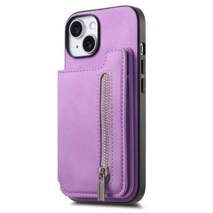 For iPhone 15 Retro MagSafe Zipper Wallet Card Bag Back Phone Case(Purple) - iPhone 15 Cases by buy2fix | Online Shopping UK | buy2fix