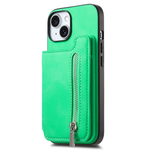 For iPhone 15 Retro MagSafe Zipper Wallet Card Bag Back Phone Case(Green) - iPhone 15 Cases by buy2fix | Online Shopping UK | buy2fix