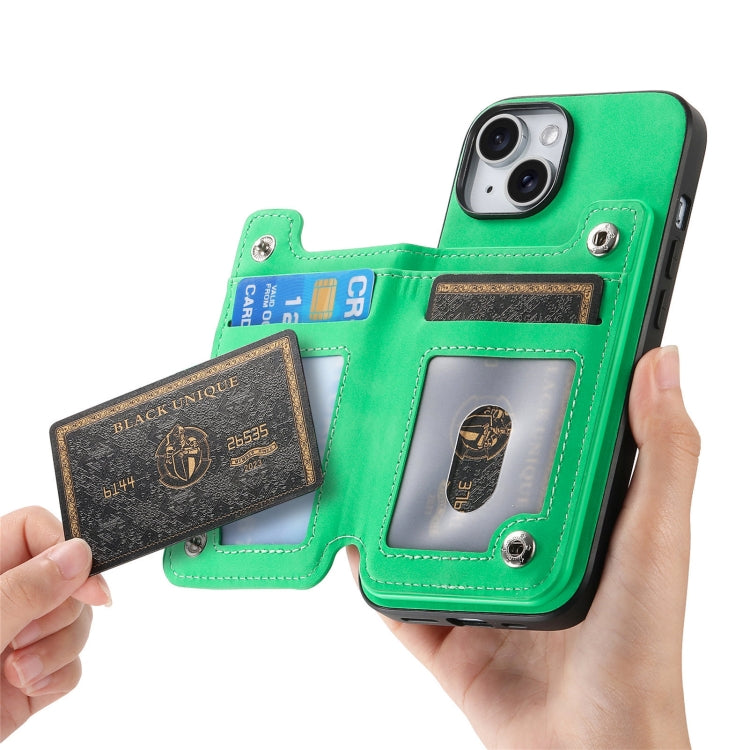 For iPhone 15 Retro MagSafe Zipper Wallet Card Bag Back Phone Case(Green) - iPhone 15 Cases by buy2fix | Online Shopping UK | buy2fix