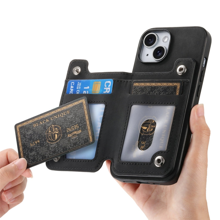 For iPhone 15 Retro MagSafe Zipper Wallet Card Bag Back Phone Case(Black) - iPhone 15 Cases by buy2fix | Online Shopping UK | buy2fix