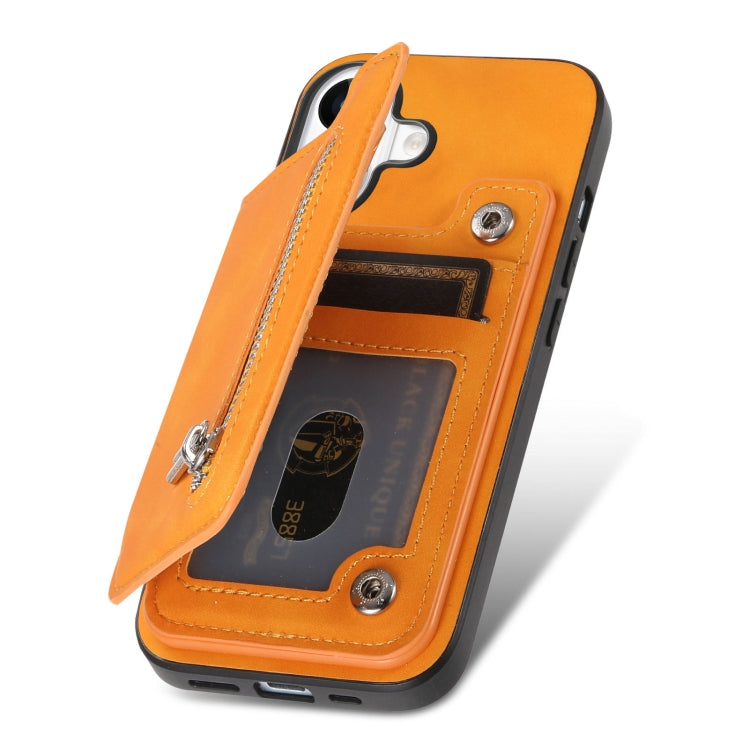 For iPhone 13 Pro Retro MagSafe Zipper Wallet Card Bag Back Phone Case(Yellow) - iPhone 13 Pro Cases by buy2fix | Online Shopping UK | buy2fix
