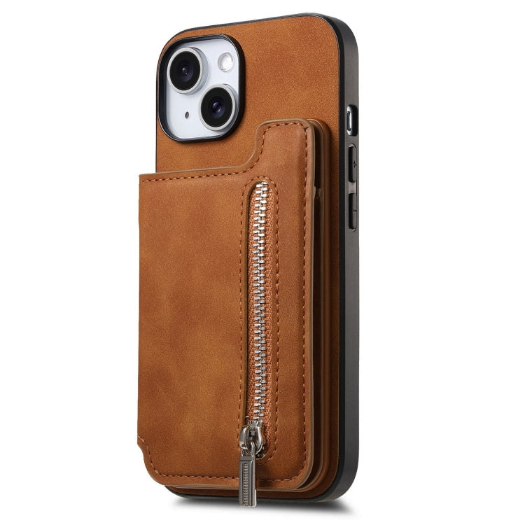 For iPhone 13 Retro MagSafe Zipper Wallet Card Bag Back Phone Case(Brown) - iPhone 13 Pro Cases by buy2fix | Online Shopping UK | buy2fix