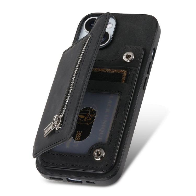 For iPhone 13 Retro MagSafe Zipper Wallet Card Bag Back Phone Case(Black) - iPhone 13 Pro Cases by buy2fix | Online Shopping UK | buy2fix