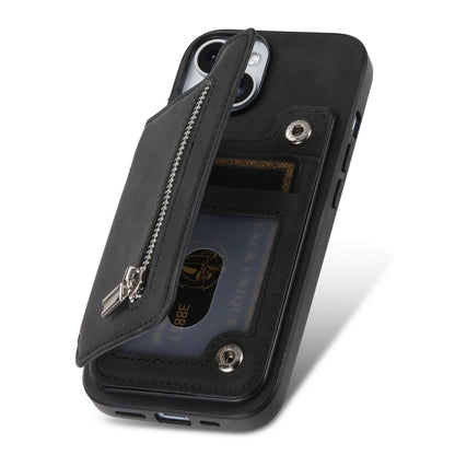 For iPhone 13 Retro MagSafe Zipper Wallet Card Bag Back Phone Case(Black) - iPhone 13 Pro Cases by buy2fix | Online Shopping UK | buy2fix