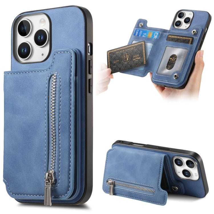 For iPhone 11 Pro Max Retro MagSafe Zipper Wallet Card Bag Back Phone Case(Blue) - iPhone 11 Pro Max Cases by buy2fix | Online Shopping UK | buy2fix