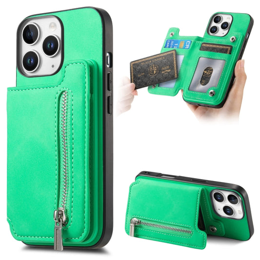 For iPhone 11 Pro Max Retro MagSafe Zipper Wallet Card Bag Back Phone Case(Green) - iPhone 11 Pro Max Cases by buy2fix | Online Shopping UK | buy2fix