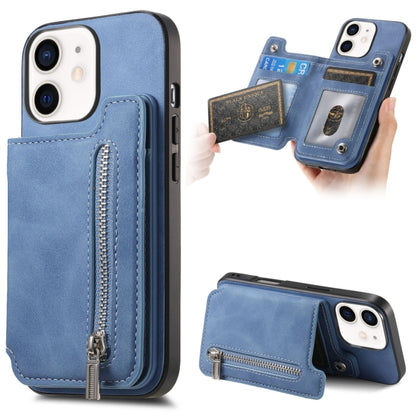 For iPhone 11 Retro MagSafe Zipper Wallet Card Bag Back Phone Case(Blue) - iPhone 11 Cases by buy2fix | Online Shopping UK | buy2fix