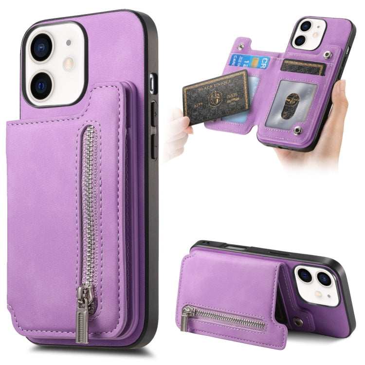 For iPhone 11 Retro MagSafe Zipper Wallet Card Bag Back Phone Case(Purple) - iPhone 11 Cases by buy2fix | Online Shopping UK | buy2fix