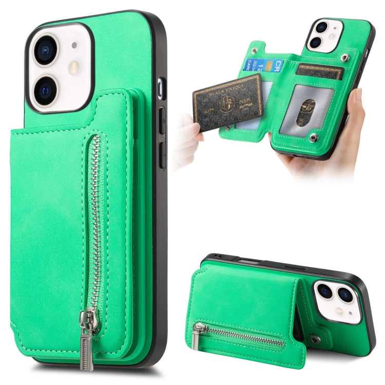 For iPhone 11 Retro MagSafe Zipper Wallet Card Bag Back Phone Case(Green) - iPhone 11 Cases by buy2fix | Online Shopping UK | buy2fix
