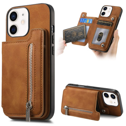 For iPhone 11 Retro MagSafe Zipper Wallet Card Bag Back Phone Case(Brown) - iPhone 11 Cases by buy2fix | Online Shopping UK | buy2fix